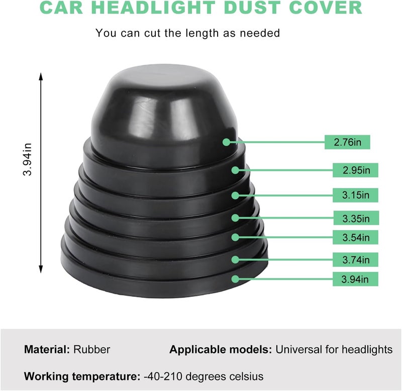 FSTURIOS 2 PCS Car Headlight Dust Covers, 100mm 4" Headlight Housing Cap Vehicle Forward Light Cover, Dustproof Flexible Rubber Sealed Headlamp Cap, Waterproof Car Front Lamp Cover - Image 2